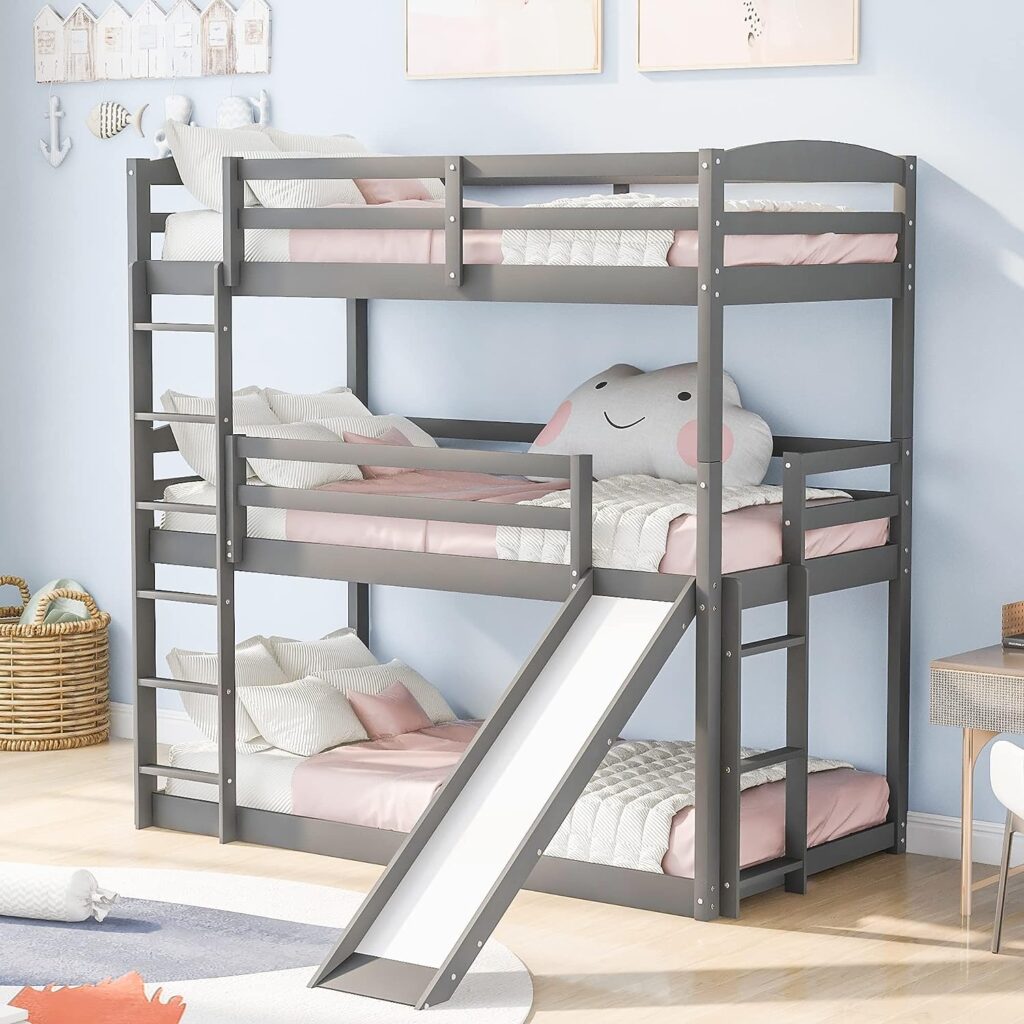 KoiHome Twin Over Twin Over Twin Adjustable Triple Bunk Bed